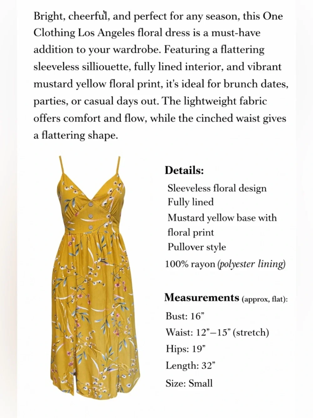 One‎ Clothing LA Mustard Floral Dress Small Boho Summer Fit Flare Mini